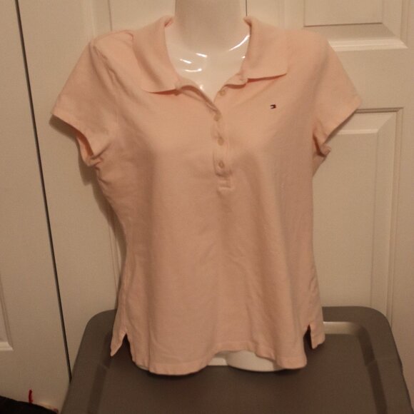 Tommy Hilfiger Soft Pink Button Front Polo Size Large Business Casual Preppy - Picture 1 of 13